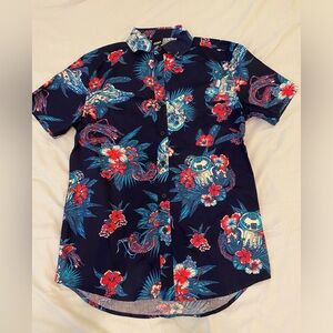 Star Wars Button Up Shirt Size Small R2-D2 Millennium Falcon Blue Hawaii…